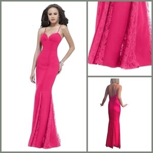 NWT Faviana Barbie Pink Trumpet Lace Panel Gown 7362